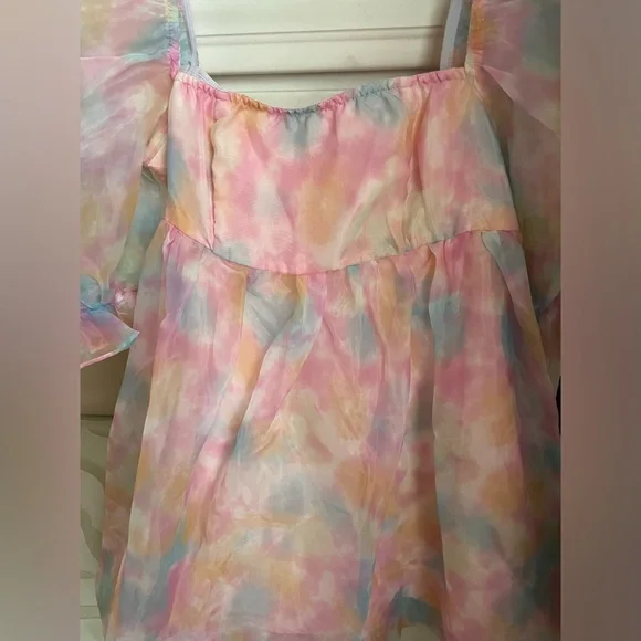 SHEIN Pink and Pastel Puff Sleeve Bubble Dress - Picture 3 of 6